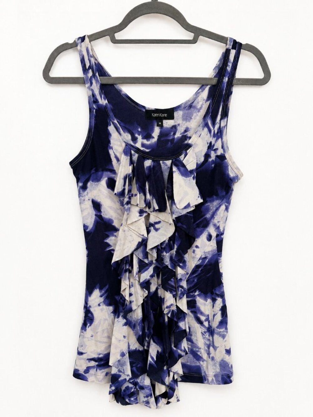 Karen Kane M Purple Floral Ruffle Front Sleeveless Top